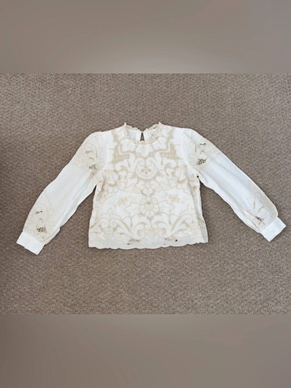 Anthropologie Ivory Lace-Embroidered Long Sleeve Blouse - Picture 1 of 2